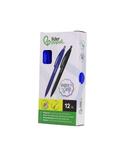Boligrafo liderpapel punta 1 mm retractil con clip acabado soft touch tinta azul cuerpo azul