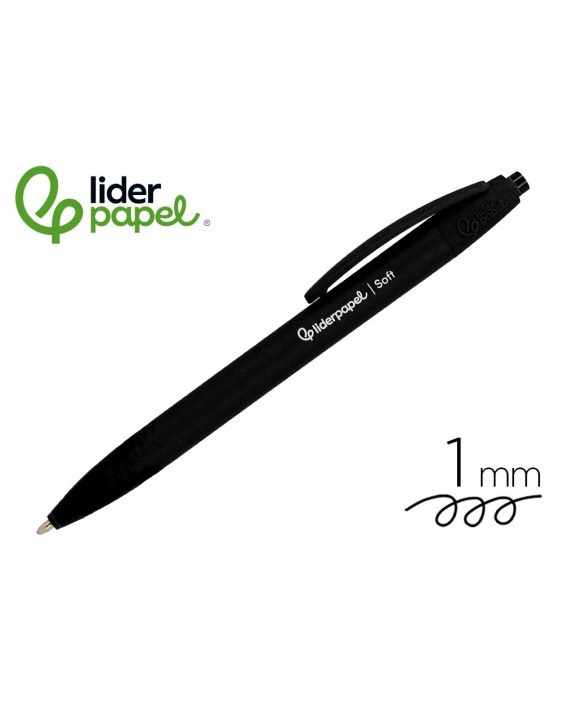 Boligrafo liderpapel punta 1 mm retractil con clip acabado soft touch tinta negra cuerponegro
