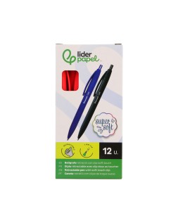 Boligrafo liderpapel punta 1 mm retractil con clip acabado soft touch tinta roja cuerpo rojo