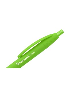 Boligrafo liderpapel punta 1 mm retractil con clip acabado soft touch tinta azul cuerpo verde