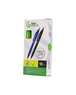 Boligrafo liderpapel punta 1 mm retractil con clip acabado soft touch tinta azul cuerpo verde