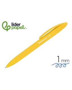 Boligrafo liderpapel punta 1 mm retractil con clip acabado soft touch tinta azul cuerpo amarillo