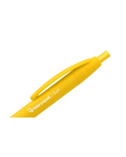 Boligrafo liderpapel punta 1 mm retractil con clip acabado soft touch tinta azul cuerpo amarillo