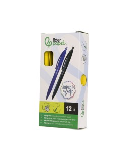 Boligrafo liderpapel punta 1 mm retractil con clip acabado soft touch tinta azul cuerpo amarillo