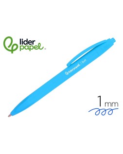 Boligrafo liderpapel punta 1 mm retractil con clip acabado soft touch tinta azul cuerpo azul cielo
