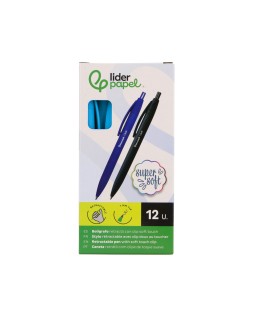Boligrafo liderpapel punta 1 mm retractil con clip acabado soft touch tinta azul cuerpo azul cielo