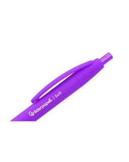 Boligrafo liderpapel punta 1 mm retractil con clip acabado soft touch tinta azul cuerpo morado
