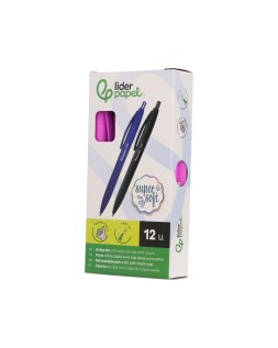 Boligrafo liderpapel punta 1 mm retractil con clip acabado soft touch tinta azul cuerpo rosa
