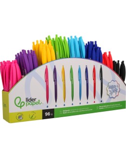 Boligrafo liderpapel retractil con clip acabado soft touch punta 1 mm expositor de 96 unidades colores surtidos