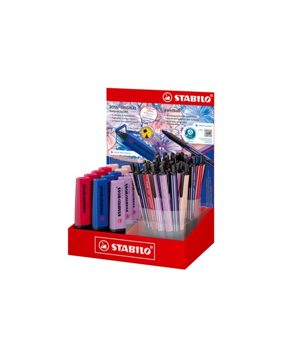 Expositor de sobremesa stabilo colors wildflower 38 boligrafos + 15 rotuladores fluorescente boss