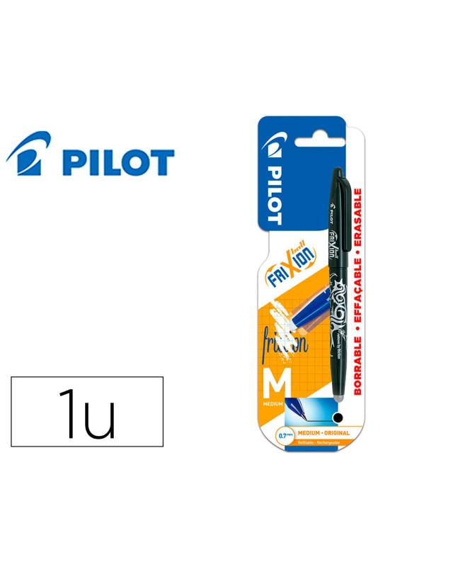 Boligrafo pilot frixion ball borrable 0,7 mm punta media negro en blister