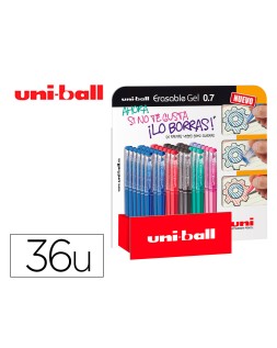 Rotulador uni-ball roller uf-222 tinta gel borrable 0,7 mm expositor de 36 unidades colores surtidos
