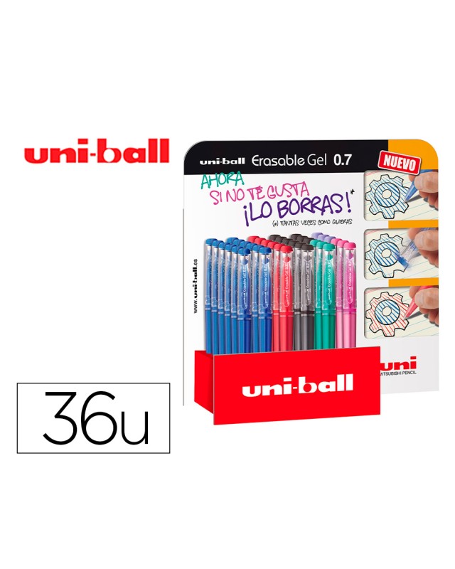Rotulador uni-ball roller uf-222 tinta gel borrable 0,7 mm expositor de 36 unidades colores surtidos