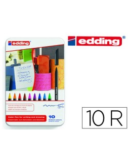 Rotulador edding punta fibra 1200 caja metalica 10 unidades colores surtidos punta redonda 0,5 mm