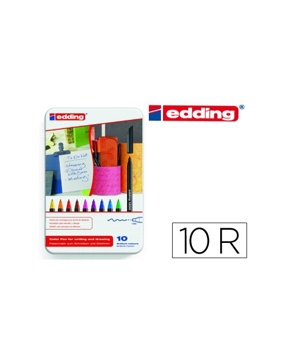 Rotulador edding punta fibra 1200 caja metalica 10 unidades colores surtidos punta redonda 0,5 mm