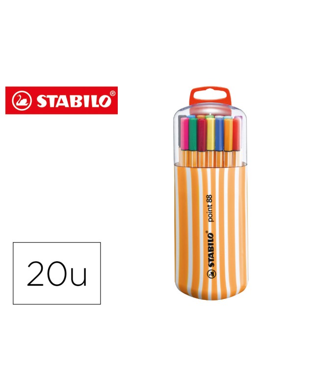Rotulador stabilo punta de fibra point 88 zebrui estuche de 20 unidades colores surtidos