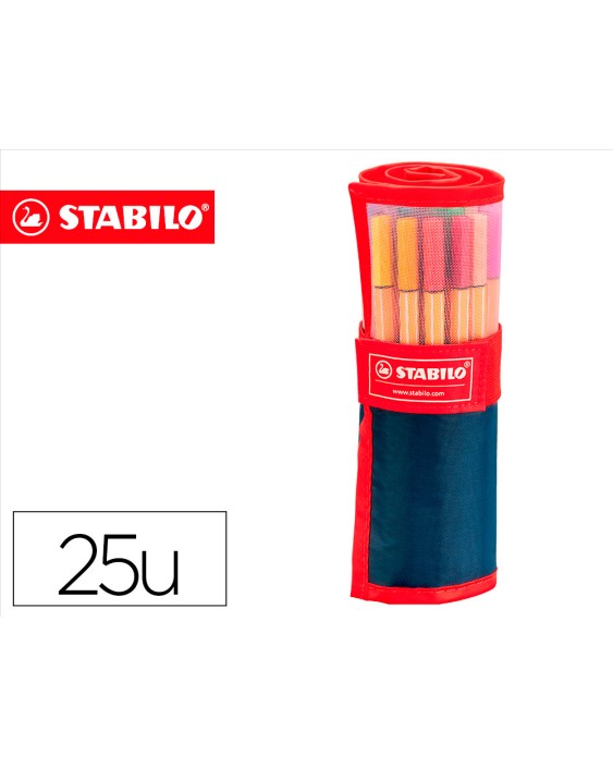 Rotulador stabilo punta de fibra point 88 estuche rollerset de 25 colores surtidos