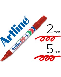 Rotulador artline marcador permanente ek-90 rojo punta biselada 5 mm papel metal y cristal