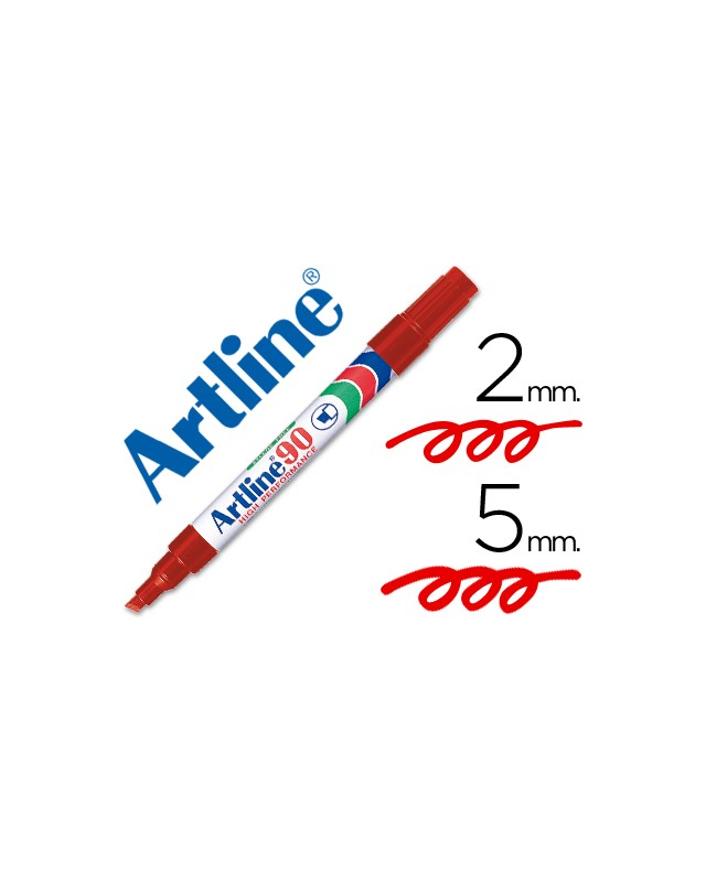 Rotulador artline marcador permanente ek-90 rojo punta biselada 5 mm papel metal y cristal