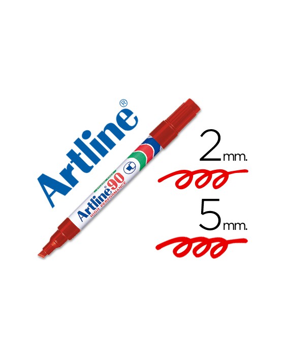 Rotulador artline marcador permanente ek-90 rojo punta biselada 5 mm papel metal y cristal