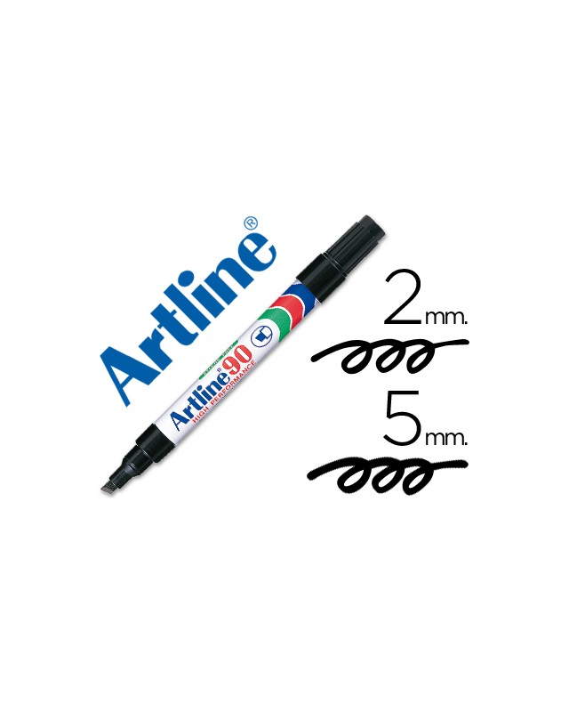 Rotulador artline marcador permanente ek-90 negro punta biselada 5 mm papel metal y cristal