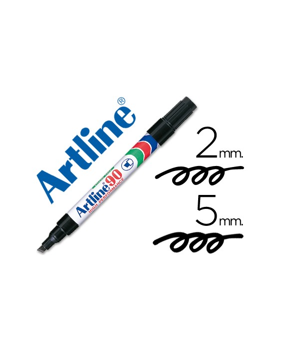 Rotulador artline marcador permanente ek-90 negro punta biselada 5 mm papel metal y cristal