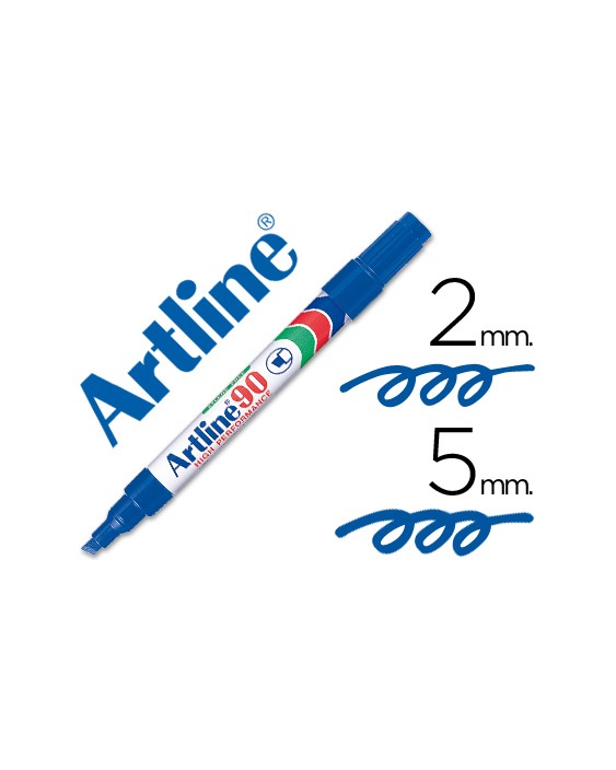 Rotulador artline marcador permanente ek-90 azul punta biselada 5 mm papel metal y cristal
