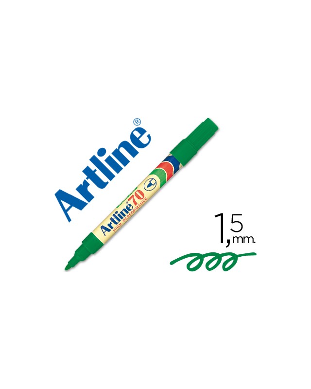 Rotulador artline marcador permanente ek-70 verde punta redonda 1.5 mm papel metal y cristal