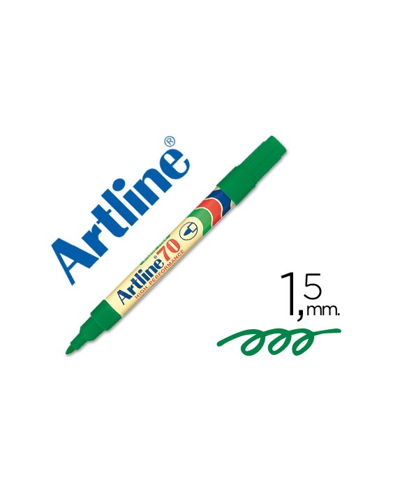 Rotulador artline marcador permanente ek-70 verde punta redonda 1.5 mm papel metal y cristal