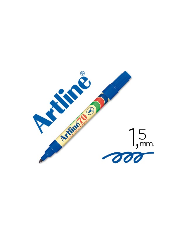 Rotulador artline marcador permanente ek-70 azul punta redonda 1.5 mm papel metal y cristal