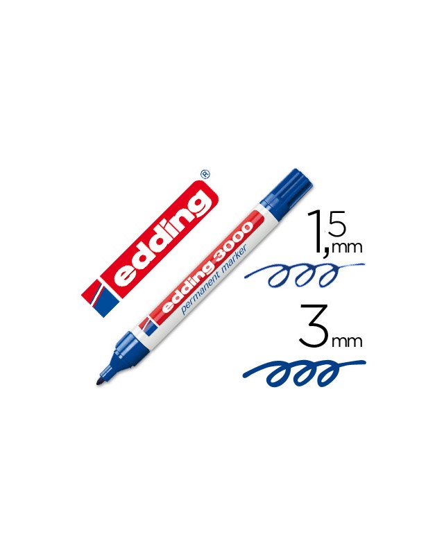 Rotulador edding marcador permanente 3000 azul punta redonda 1,5-3 mm recargable