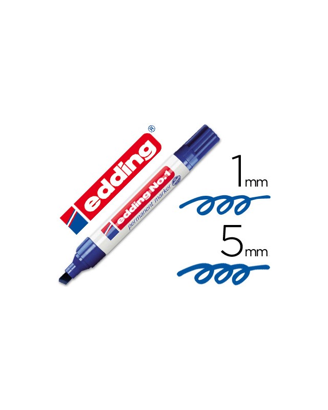 Rotulador edding marcador permanente 1 azul punta biselada 5 mm recargable