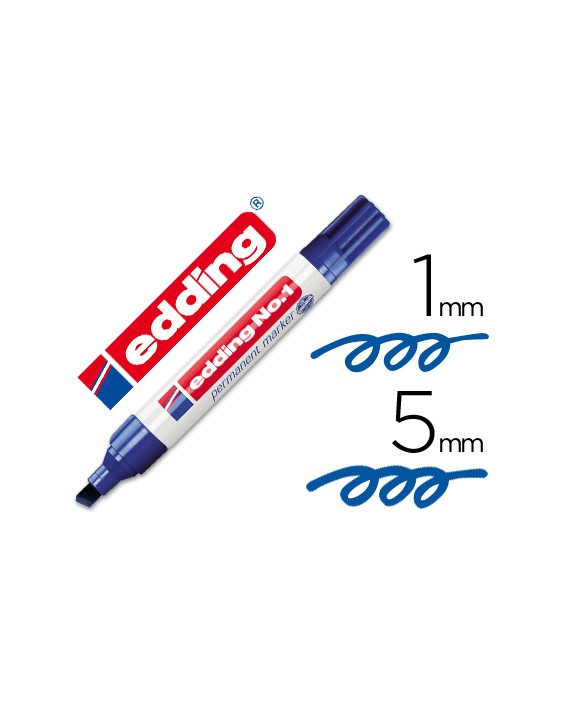 Rotulador edding marcador permanente 1 azul punta biselada 5 mm recargable