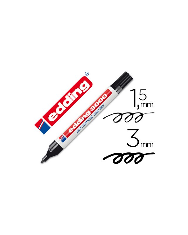 Rotulador edding marcador permanente 3000 negro punta redonda 1,5-3 mm recargable