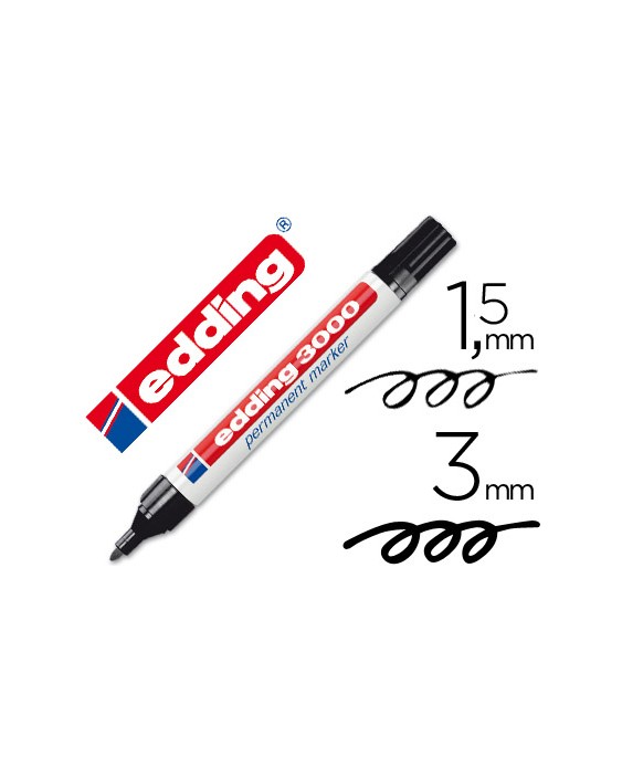 Rotulador edding marcador permanente 3000 negro punta redonda 1,5-3 mm recargable