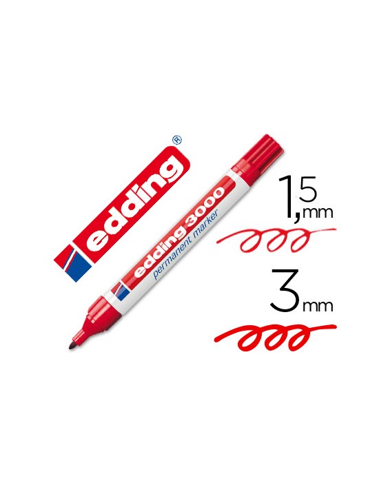 Rotulador edding marcador permanente 3000 rojo punta redonda 1,5-3 mm recargable