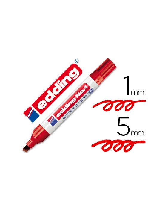 Rotulador edding marcador permanente 1 rojo punta biselada 5 mm recargable