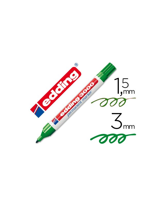 Rotulador edding marcador permanente 3000 verde punta redonda 1,5-3 mm recargable