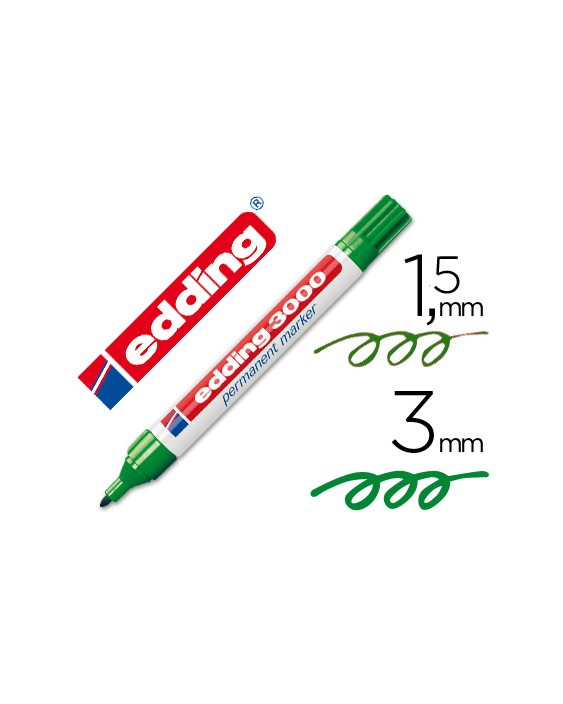 Rotulador edding marcador permanente 3000 verde punta redonda 1,5-3 mm recargable