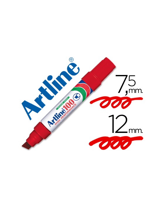 Rotulador artline marcador permanente 100 rojo punta biselada