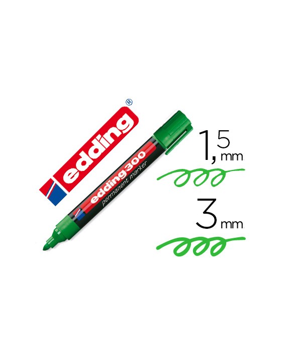 Rotulador edding marcador permanente 300 verde punta redonda 1,5-3 mm recargable