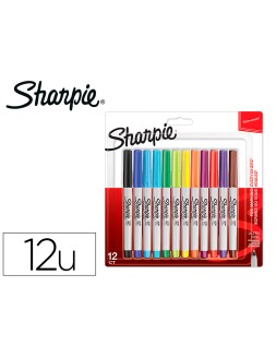 Rotulador sharpie permanente ultrafino blister 12 unidades colores surtidos