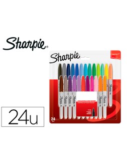 Rotulador sharpie permanente fino blister 24 unidades colores surtidos