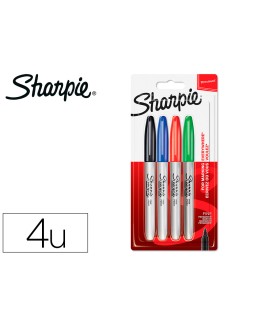 Rotulador sharpie permanente fino blister 4 unidades colores estandar surtidos