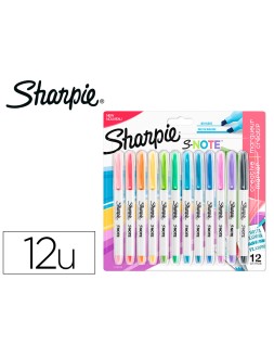 Rotulador sharpie permanente s-note punta biselada trazo 1,2 /3,87 mm blister 12 unidades colores surtidos