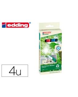 Rotulador edding 21 marcador permanente ecoline 90% reciclado bolsa 4 colores surtidos punta redonda 1,5-3
