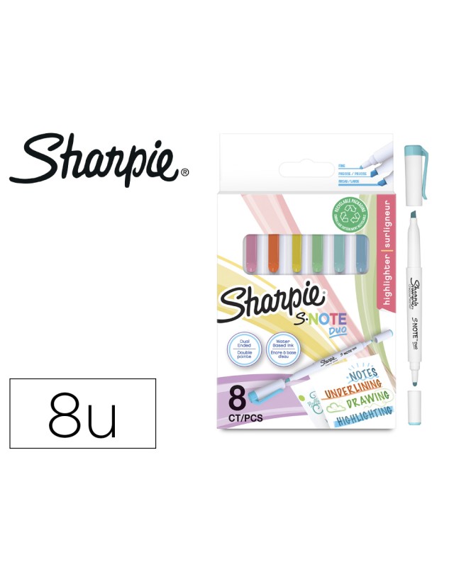 Rotulador sharpie s-note duo asst blister de 8 unidades colores surtidos