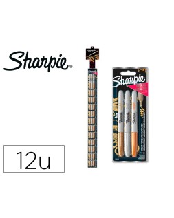 Rotulador sharpie permanente fino metalico blister de 3 unidades oro/plata/bronce clipstrip de 12 blister