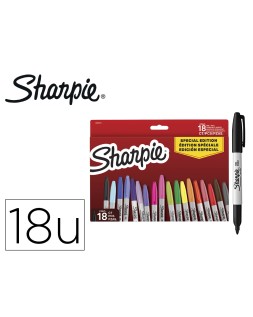 Rotulador sharpie permanente fino pack vuelta al cole pez blister de 18 unidades colores surtidos