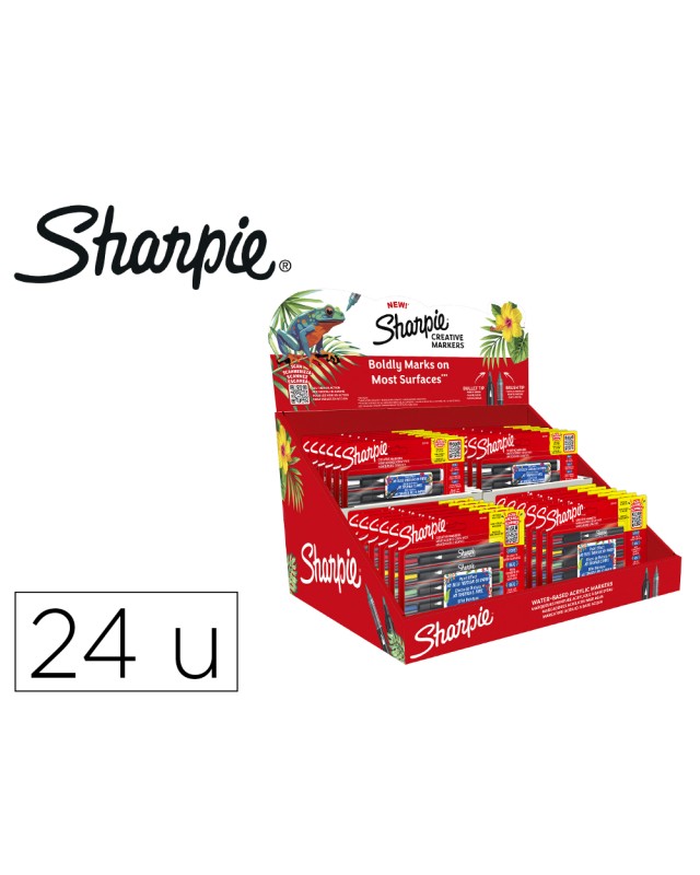 Rotulador sharpie acrylic punta redonda / pincel expositor de 24 unidades colores surtidos